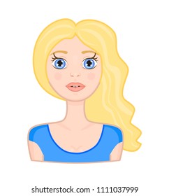 Blonde Girl With Blue Eyes. Women's Face. Idea For Stickers. Vector Illustration