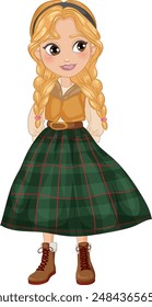 Blonde girl with braids and plaid skirt