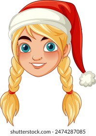 Blonde girl with braids and Santa hat