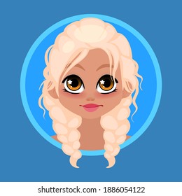 Personaje de chica rubia. Hairstyle dos trenzas