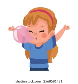 blonde girl chewing gum cartoon isolated