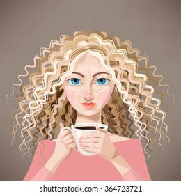 Blonde girl with coffee