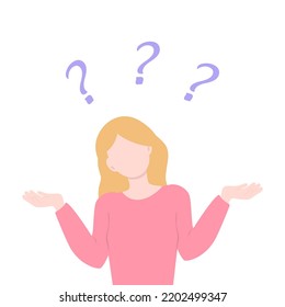 Blonde girl doesn't know what to do. vector illustration