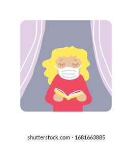 Blonde girl with face mask. COVID-19 conceptual vector illustration. Self isolation sign. Protection from coronavirus or respiratory virus. Prevent infection respiratory tract.