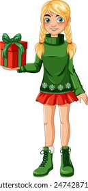 Blonde girl with a festive present