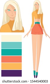 Blonde girl. Flat character with color scheme and close up. Vector illustration