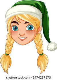 Blonde girl with green Christmas hat smiling