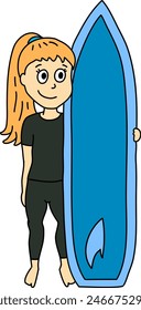 Blonde girl with her surfboard