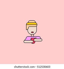 Blonde girl holding a cup of coffee on the pink background
