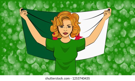 blonde girl holding a national flag of Algeria