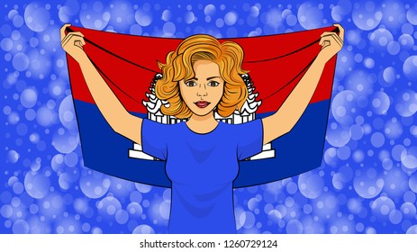 Blonde girl holding a national flag of Cambodia