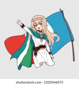 Blonde girl holding a national flag 