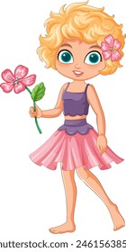 Blonde girl holding a pink flower