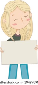 Blonde girl holding a poster, you can add your own inscription