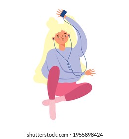 blonde girl listen music cartoon