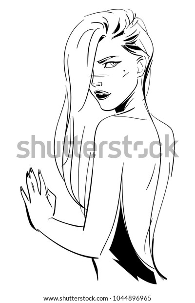 Blonde Girl Looking Backwards Sketch Style Stock Vector Royalty