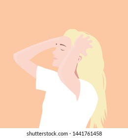 blonde girl, peach color, lady, style, fashion