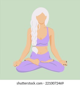 Blonde Girl With A Pigtail In The Lotus Position.Yoga. FaceLess. Web