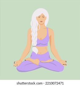 Blonde Girl With A Pigtail In The Lotus Position.Yoga. Web