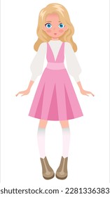 blonde girl in a pink dress