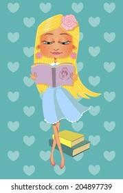 Blonde girl reading a book. vector