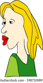 Blonde Girl With Red Lips Cartoon Isolated Vector