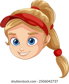 Blonde girl with red visor smiling