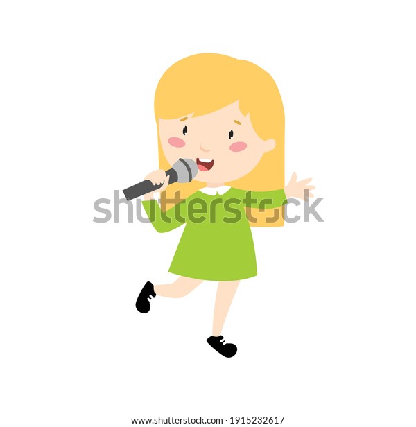 Blonde Girl Sings Cartoon Girl Green Stock Vector (Royalty Free ...