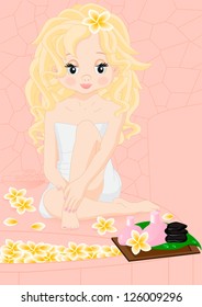 blonde girl in the spa sitting on his lap