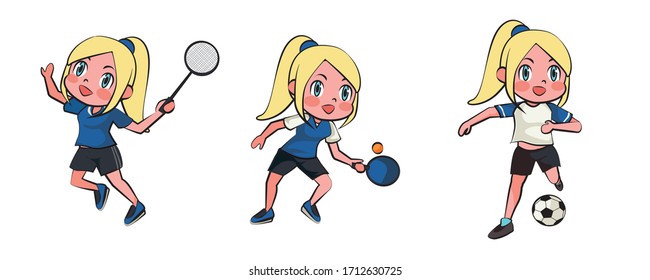 Blonde girl sport set character illustration