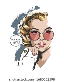 blonde girl in sunglasses saying not your girl comic style illustration