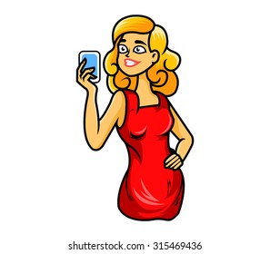 Blonde girl take selfie