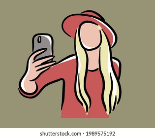 Blonde Girl taking a selfie illustration vector graphics