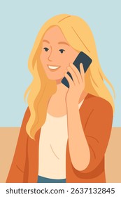 Blonde girl talking on the phone. Vector stock illustration eps10.