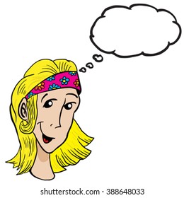 blonde girl with thought bubble cartoon
