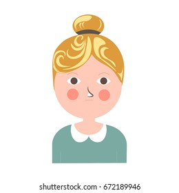Blonde girl with tuft, pink cheeks and small moth portrait