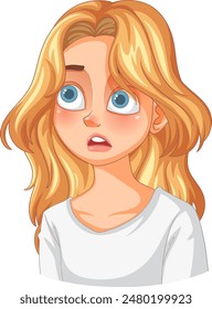 Blonde girl with wide eyes, looking surprised