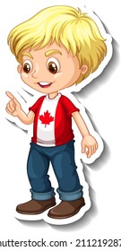 Blonde hair boy wears Canada flag t-shirt illustration