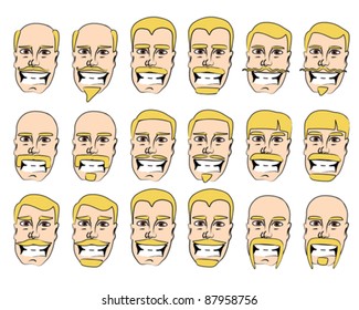 Blonde Hair, Brown Eyes, Man, with Various Mustache and Hair Styles