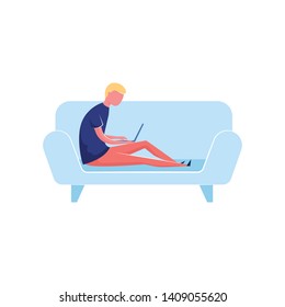 Blonde hair modern boy stay at room sofa