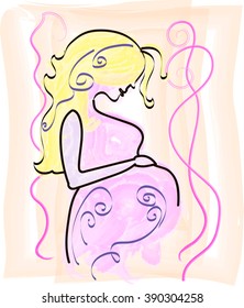 blonde hair pregnant women watercolor art