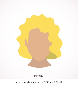Blonde hair of woman. Curly hair, trendy haircut icon. Isolated on white background.