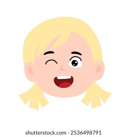blonde hair with young girls wink face expression collection