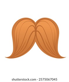 Blonde handlebar mustache with exaggerated curves. Suitable for character art, costume visuals, or whimsical designs. Vector illustration isolated on white background