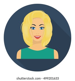 Blonde icon in flat style isolated on white background. Woman symbol stock vector illustration.