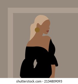 Blonde Dame auf dunkelgrauem Hintergrund