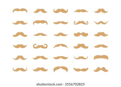 Blonde Mustache Icon Set in Flat Style – Facial Hair Vector Collection