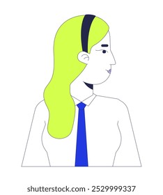 Blonde office lady head turned to side 2D cartoon character. Accountant white collar. Caucasian professional woman white shirt tie isolated person flat vector on white background. Spot illustration