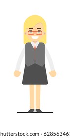 Blonde office secretary in business suit isolated on white background vector illustration. People personage in flat design.