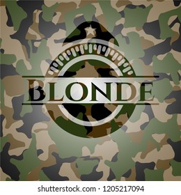 Blonde on camouflage texture